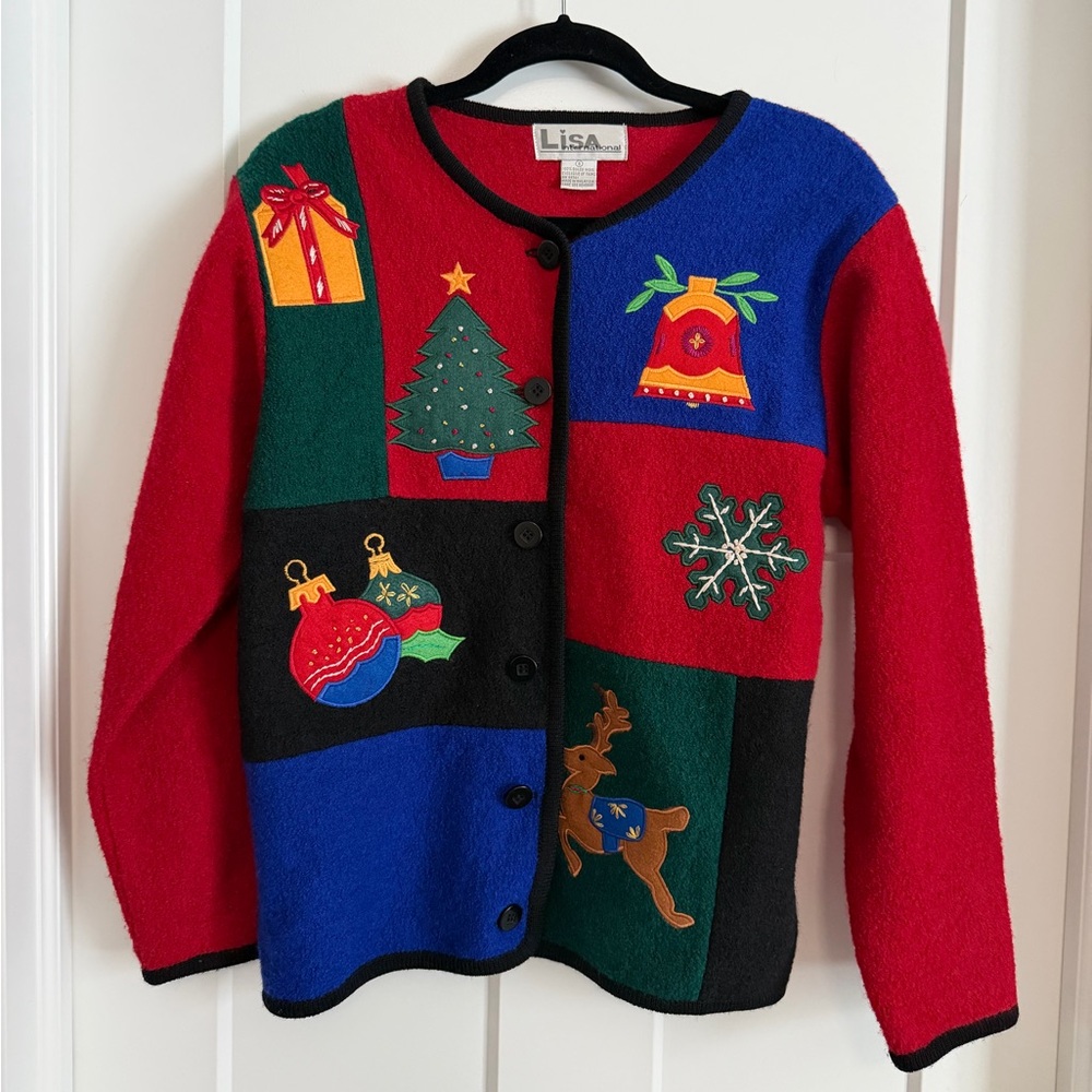 Vintage Lisa Ugly Christmas Sweater Cardigan Size Small